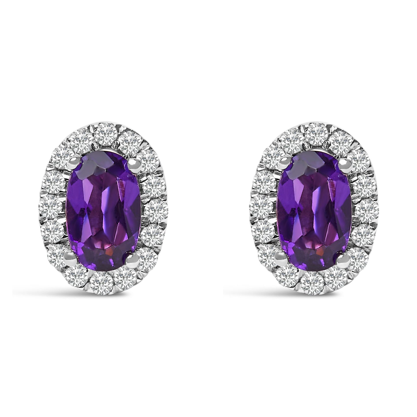 10K White Gold 5x3 MM Oval Purple Amethyst and Diamond Halo Stud Earrings (I-J Color, I1-I2 Clarity)