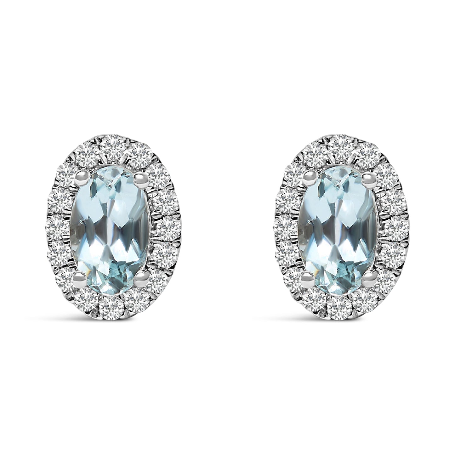 10K White Gold 5x3 MM Oval Purple Amethyst and Diamond Halo Stud Earrings (I-J Color, I1-I2 Clarity)