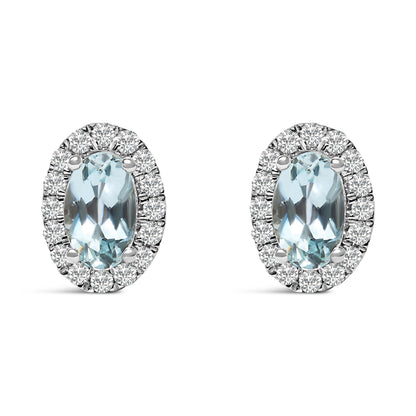10K White Gold 5x3 MM Oval Purple Amethyst and Diamond Halo Stud Earrings (I-J Color, I1-I2 Clarity)