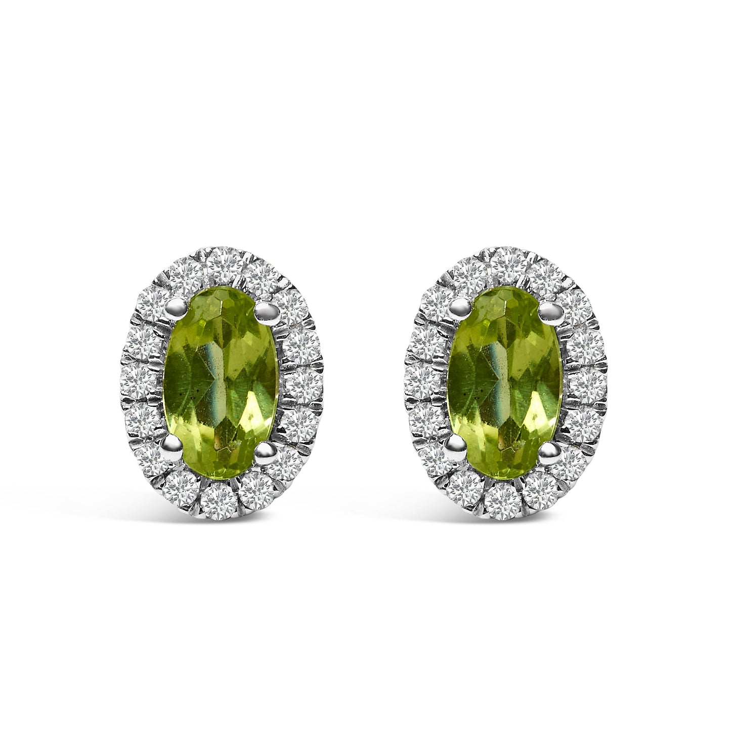 10K White Gold 5x3 MM Oval Purple Amethyst and Diamond Halo Stud Earrings (I-J Color, I1-I2 Clarity)