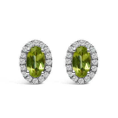 10K White Gold 5x3 MM Oval Purple Amethyst and Diamond Halo Stud Earrings (I-J Color, I1-I2 Clarity)