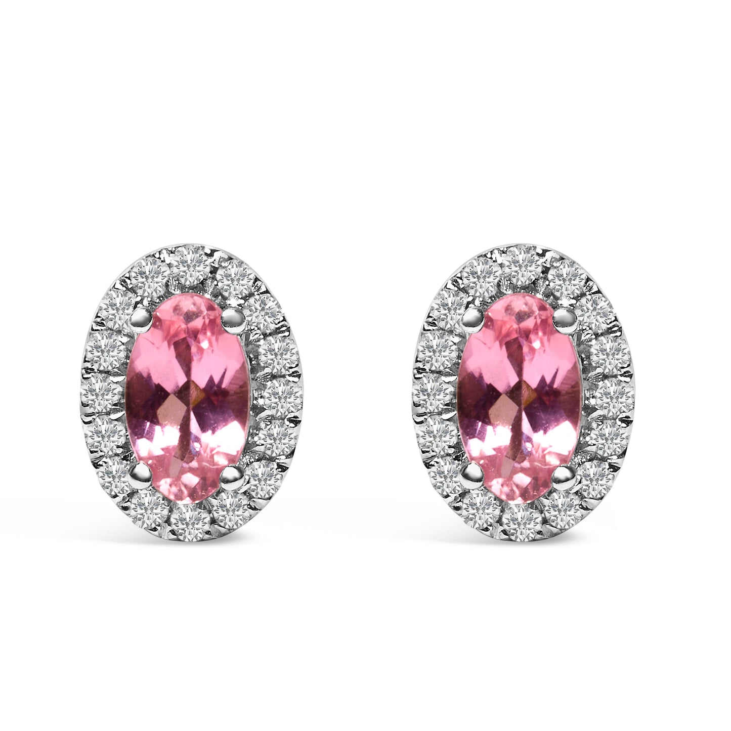10K White Gold 5x3 MM Oval Purple Amethyst and Diamond Halo Stud Earrings (I-J Color, I1-I2 Clarity)