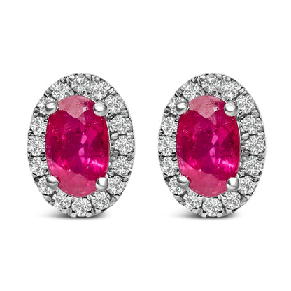 10K White Gold 5x3 MM Oval Purple Amethyst and Diamond Halo Stud Earrings (I-J Color, I1-I2 Clarity)