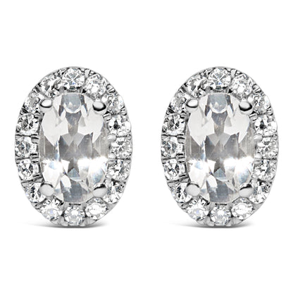 10K White Gold 5x3 MM Oval Purple Amethyst and Diamond Halo Stud Earrings (I-J Color, I1-I2 Clarity)