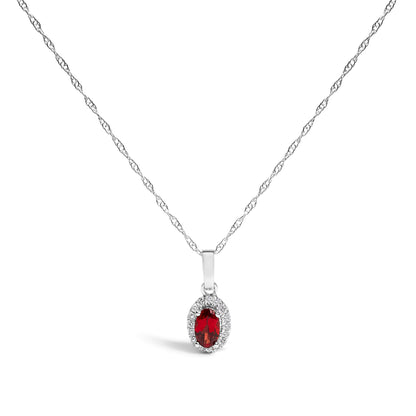 10K White Gold 5x3mm Green Emerald and Diamond Accent Halo Oval Shape 18" Pendant Necklace (I-J Color, I1-I2 Clarity)
