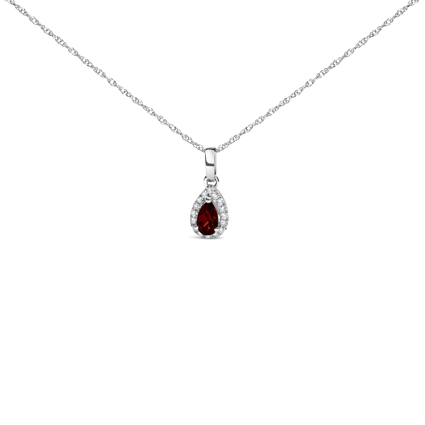 10K White Gold 5x3mm Green Emerald and Diamond Accent Halo Pear Shape 18" Pendant Necklace (I-J Color, I1-I2 Clarity)