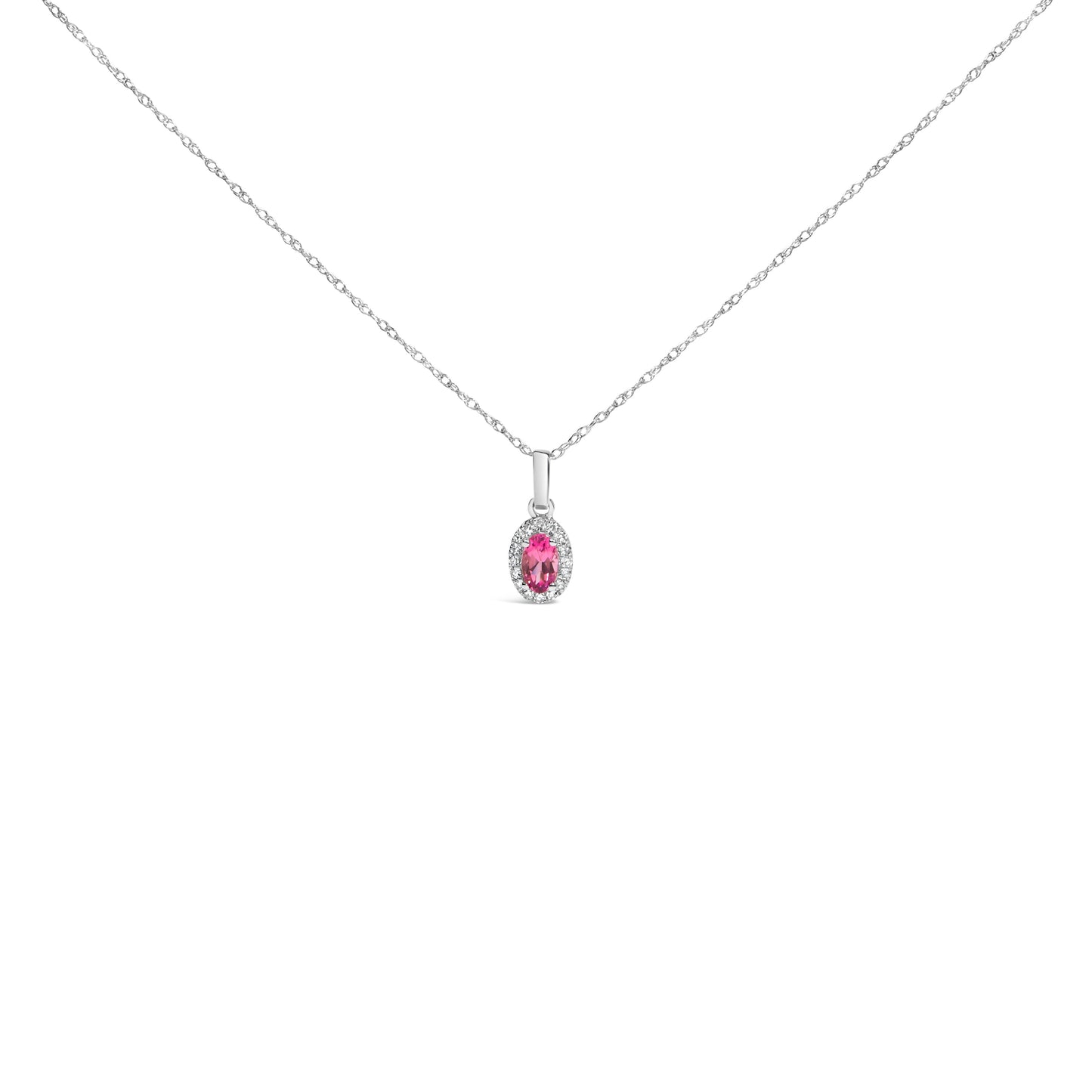 10K White Gold 5x3mm Green Emerald and Diamond Accent Halo Oval Shape 18" Pendant Necklace (I-J Color, I1-I2 Clarity)