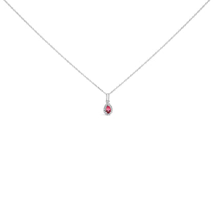 10K White Gold 5x3mm Green Emerald and Diamond Accent Halo Pear Shape 18" Pendant Necklace (I-J Color, I1-I2 Clarity)