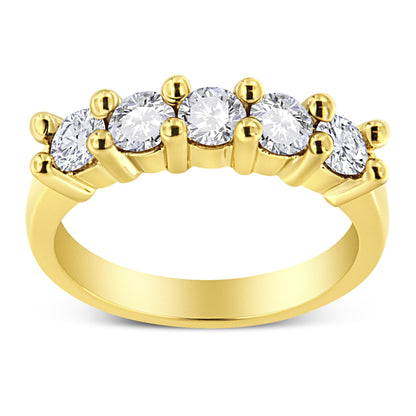 14K Yellow Gold Plated .925 Sterling Silver 1.0 Cttw Shared Prong-set Round Diamond 5 Stone Band Ring (J-K Color, I1-I2 Clarity) - Size 7