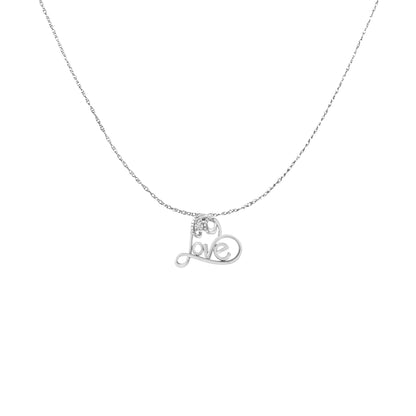 .925 Sterling Silver 1/6 Cttw Round Brilliant-Cut Diamond Accented Open Heart with Love 18" Pendant Necklace (H-I Color, I1-I2 Clarity)