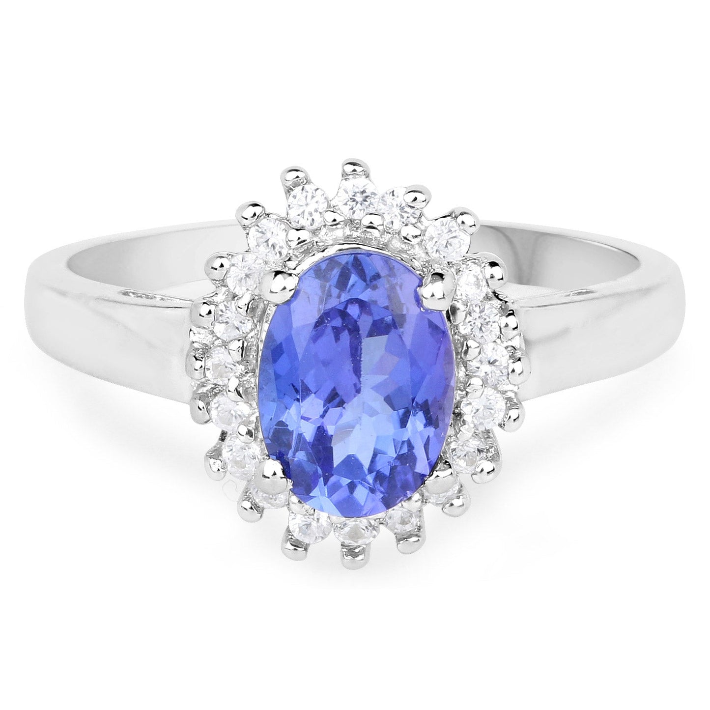 1.45 Carat Genuine Tanzanite and White Zircon .925 Sterling Silver Ring