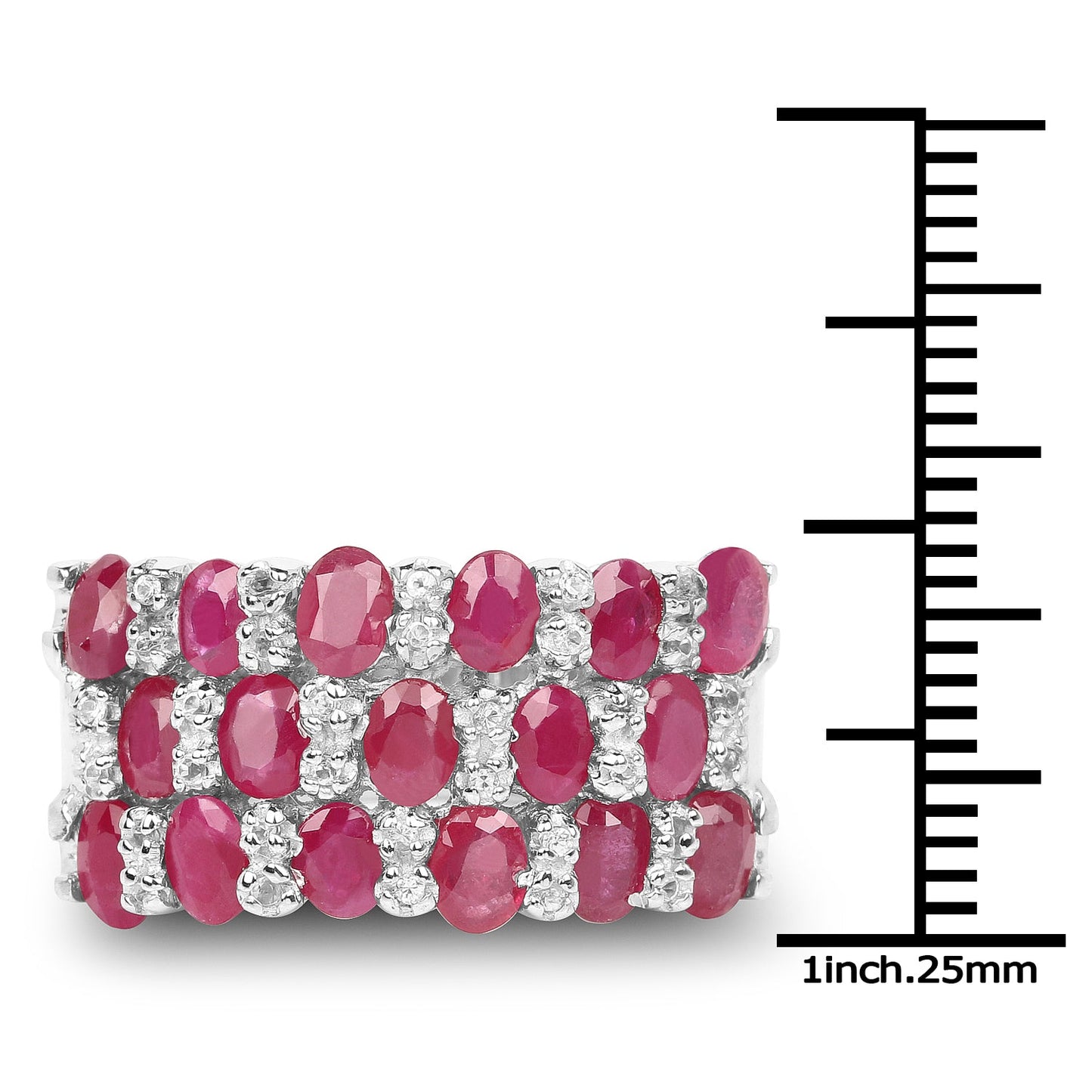 3.69 Carat Genuine Ruby and White Topaz .925 Sterling Silver Ring