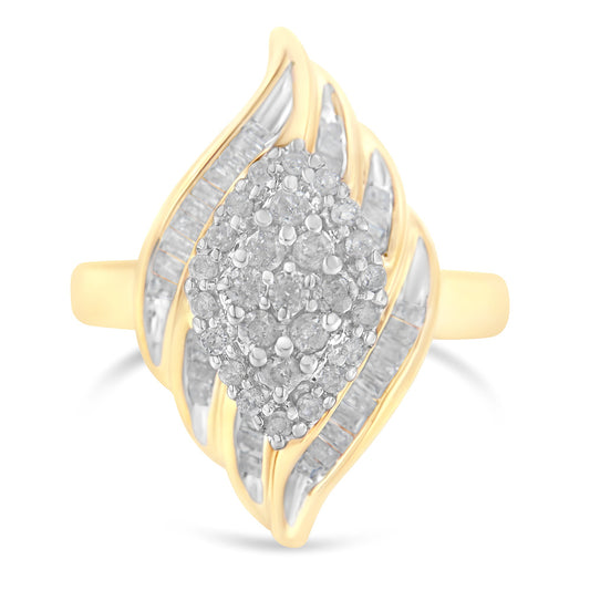 Bague cocktail en or jaune 10K et diamants (3/4 carats au total, couleur I-J, pureté I2-I3) - Taille 8