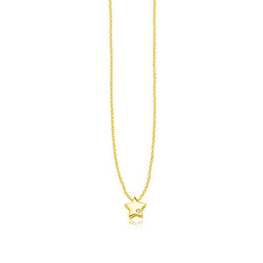 Collier étoile polie en or jaune 14 carats avec diamant