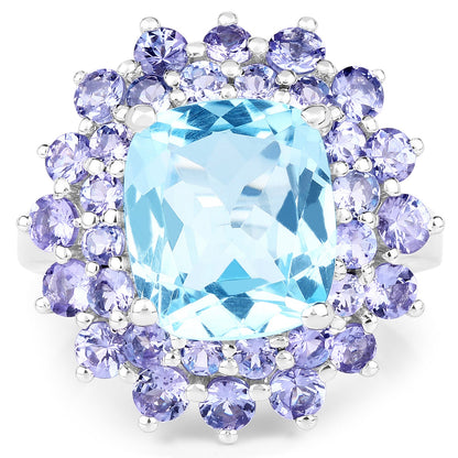 11.22 Carat Genuine Blue Topaz and Tanzanite .925 Sterling Silver Ring