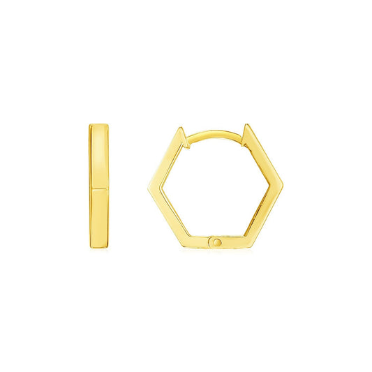 Boucles d'oreilles créoles hexagonales en or jaune 14 carats