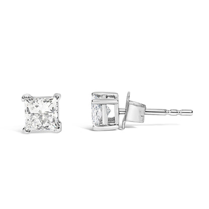 14K White Gold 3/8 Cttw Lab Grown Princess-Cut Diamond 4-Prong Solitaire Stud Earrings (VS1-VS2 Clarity, F-G Color)