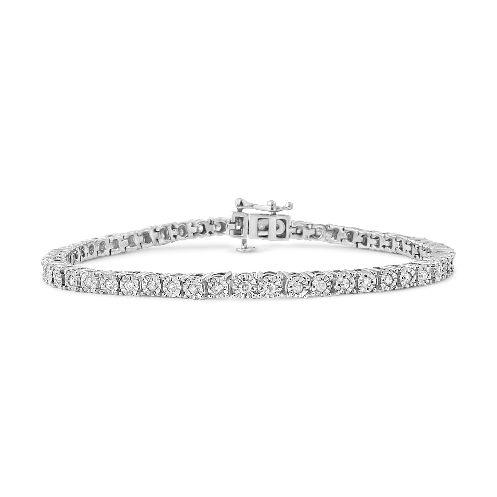 .925 Sterling Silver 1.0 Cttw Miracle-Set Diamond Round Faceted Bezel Tennis Bracelet (I-J Color, I3 Clarity) - 7"