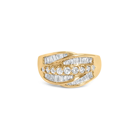 Bague en or jaune 14 carats avec diamants en grappe, totalisant 1,00 carat, à 5 pierres (couleur H-I, clarté SI1-I1) - Taille 7