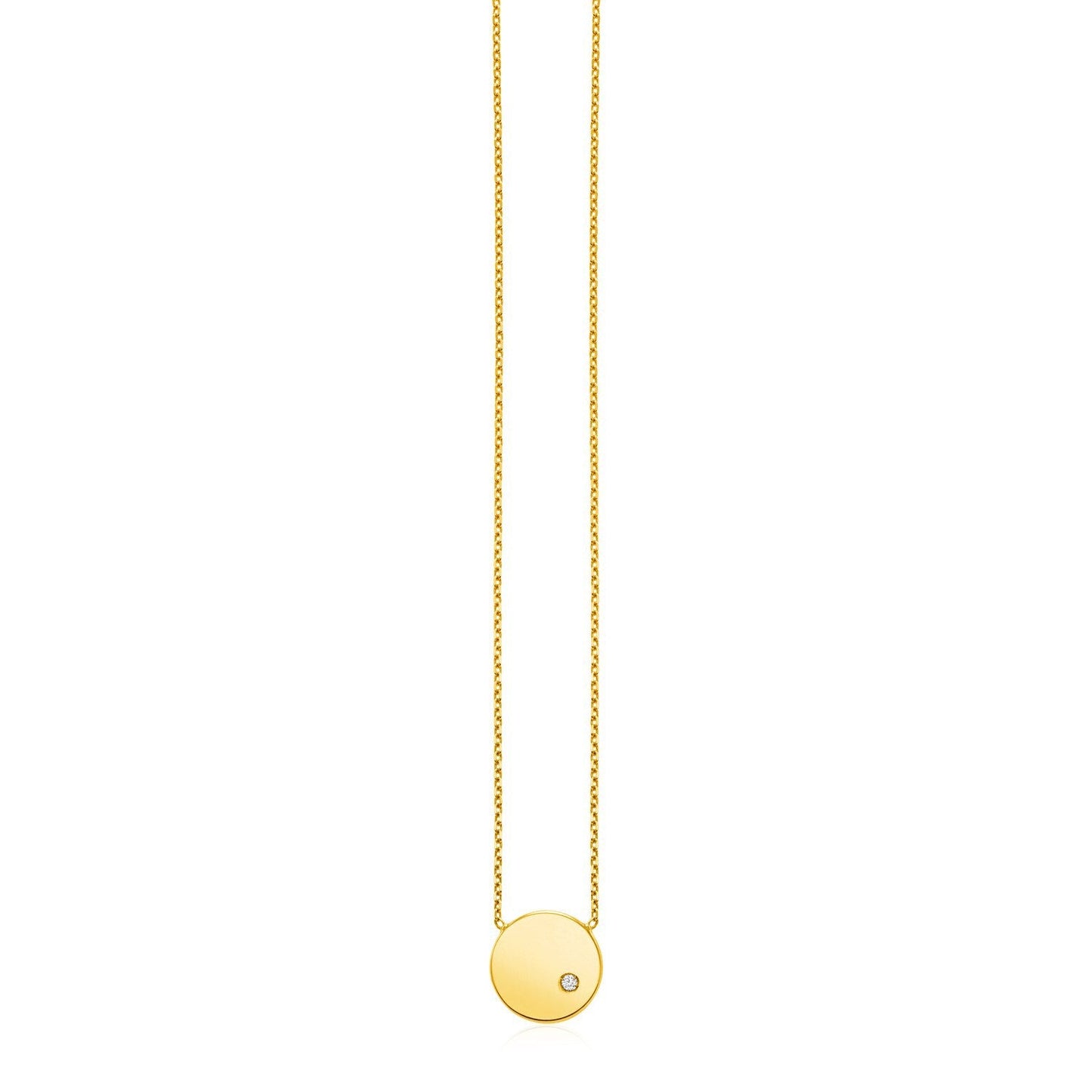 14k Yellow Gold Necklace with Polished Round Pendant with Diamond