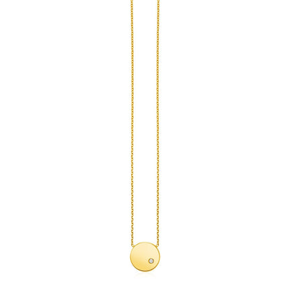 14k Yellow Gold Necklace with Polished Round Pendant with Diamond