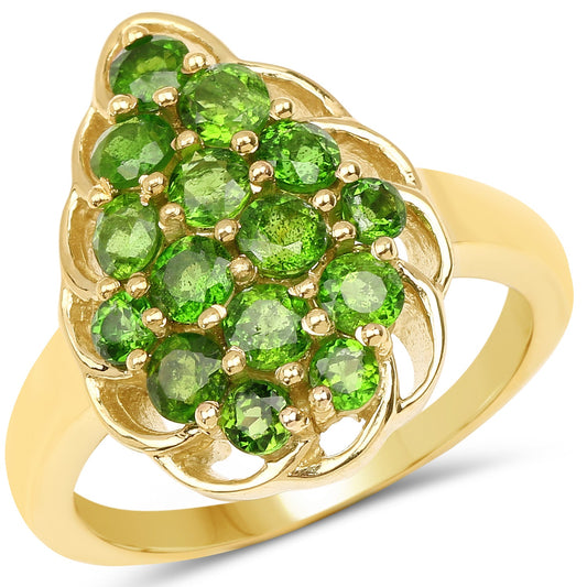 Bague en argent sterling 925 plaqué or jaune 14 carats avec diopside chromé véritable de 1,71 carat