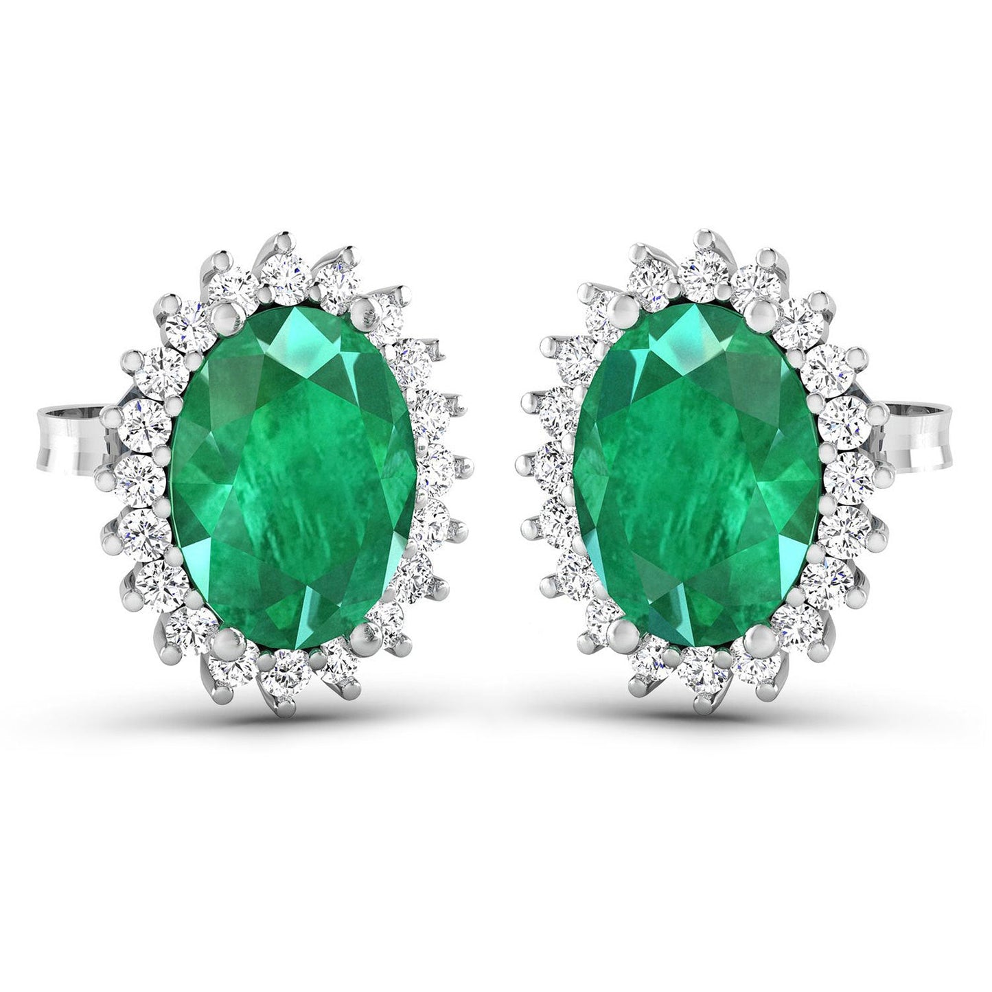 2.66 Carat Genuine Zambian Emerald and White Diamond 14K White Gold Earrings