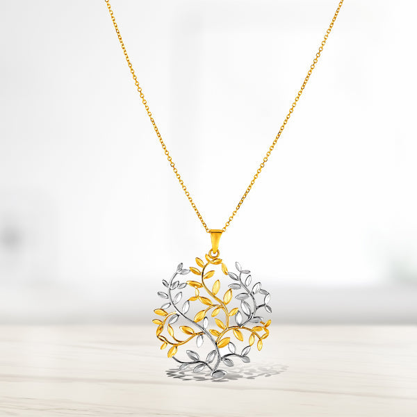 14k Two-Tone Yellow and White Gold Tree of Life Pendant