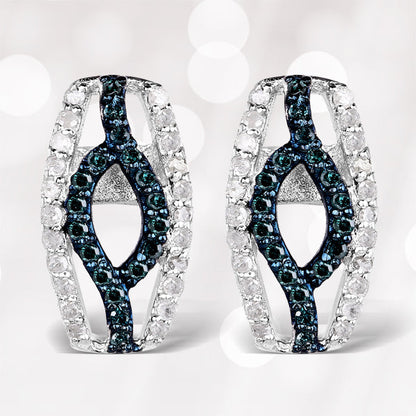 0.42 Carat Genuine Blue Diamond & White Diamond .925 Sterling Silver Earrings