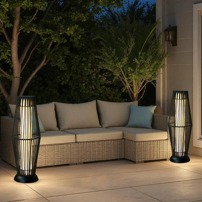 2 Piece Solar Powered Lantern Wicker Solar Patio Lamp