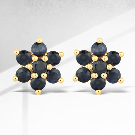 0.84 Carat Genuine Blue Sapphire 10K Yellow Gold Earrings