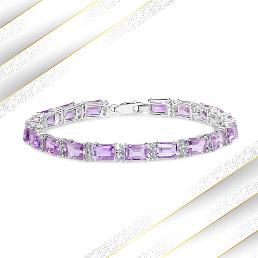 Bracelet en argent sterling .925 avec améthyste et tanzanite véritables de 19,19 carats
