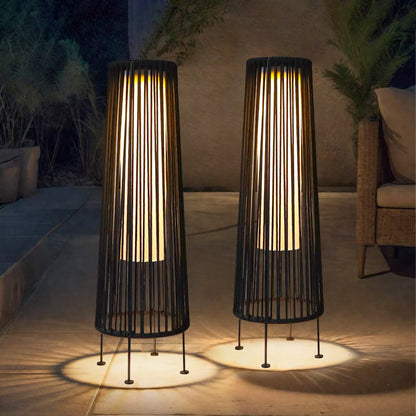 2 Piece Solar Powered Lantern Wicker Solar Patio Lamp Black
