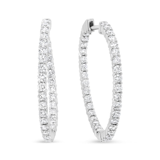 Boucles d'oreilles créoles courbes intérieures-extérieures en or blanc 18 carats avec diamants ronds de 3,63 carats (couleur F-G, pureté VS1-VS2)
