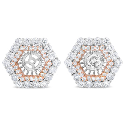 14K Rose and White Gold 1 7/8 Cttw Round Diamond Double Halo Earring Jacket for 6mm Round Studs (G-H Color, VS2-SI1 Clarity)
