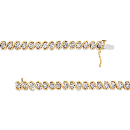 14K Yellow Gold Plated .925 Sterling Silver 1/2 Cttw Round Miracle-Set Diamond S-Curve Tennis Bracelet (I-J Color, I3 Clarity) - 7"
