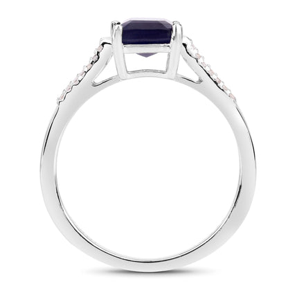 3.07 Carat Glass Filled Sapphire and White Zircon .925 Sterling Silver Ring