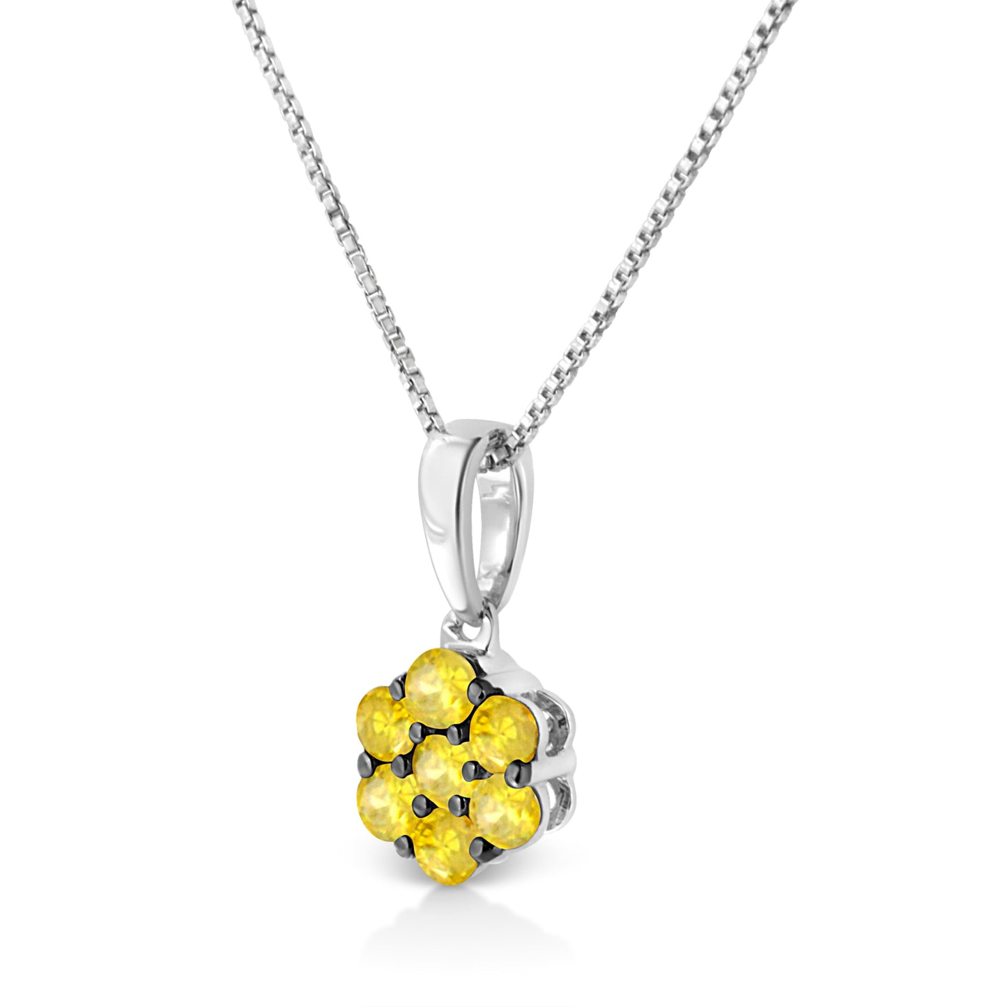 .925 Sterling Silver 1/2 Cttw Prong Set Treated Green Diamond Floral Cluster 18" Pendant Necklace (Green Color, I1-I2 Clarity)
