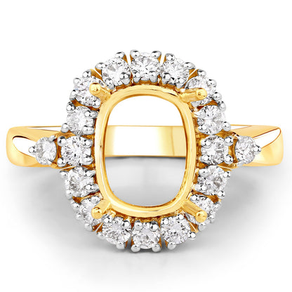 0.54 Carat Genuine White Diamond 14K Yellow Gold Semi Mount Ring - holds 9x7mm Cushion Gemstone