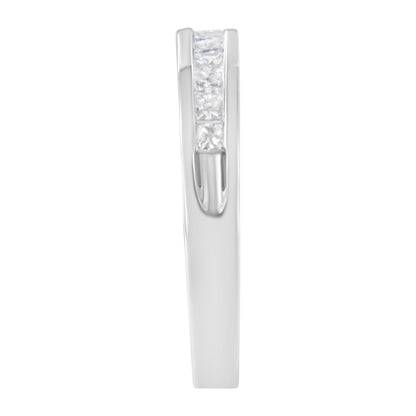 .925 Sterling Silver 1/2 Cttw Princess-Cut Diamond Channel-Set Half-Eternity Wedding or Anniversary Band Ring (H-I Color, I2 Clarity) - Size 6