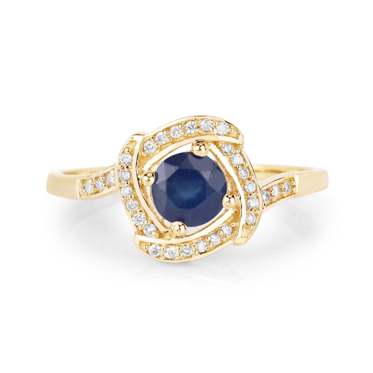 0.73 Carat Genuine Blue Sapphire and White Diamond 14K Yellow Gold Ring