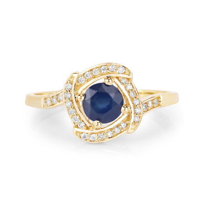 0.73 Carat Genuine Blue Sapphire and White Diamond 14K Yellow Gold Ring