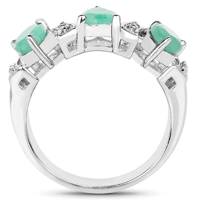 1.87 Carat Genuine Emerald and White Topaz .925 Sterling Silver Ring