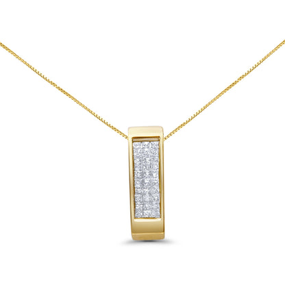 14K Yellow Gold 1/2 Cttw Invisible Set Princess Cut Diamond Vertical Bar Block Pendant 18" Necklace (H-I Color, SI2-I1 Clarity)