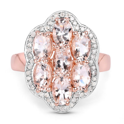3.06 Carat Genuine Morganite and White Diamond .925 Sterling Silver Ring