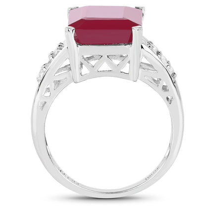 7.26 Carat Glass Filled Ruby and White Topaz .925 Sterling Silver Ring