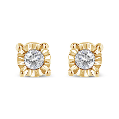 10K Yellow Gold Plated .925 Sterling Silver 1/10 Cttw Round Brilliant-Cut Diamond Miracle-Set Stud Earrings (J-K Color, I3 Clarity)