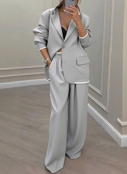 European And American Cross-Border 2026 Autumn And Winter New Women's Clothing Amazon Style Long-Sleeve Jacket Casual Wide-Leg Pants Suit Set