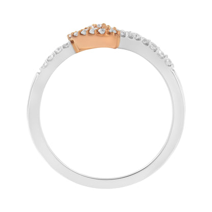 10K Rose Gold over .925 Sterling Silver 1/5 Cttw Diamond Two Tone Open Heart Promise or Fashion Ring (I-J Color, I2-I3 Clarity) - Size 6