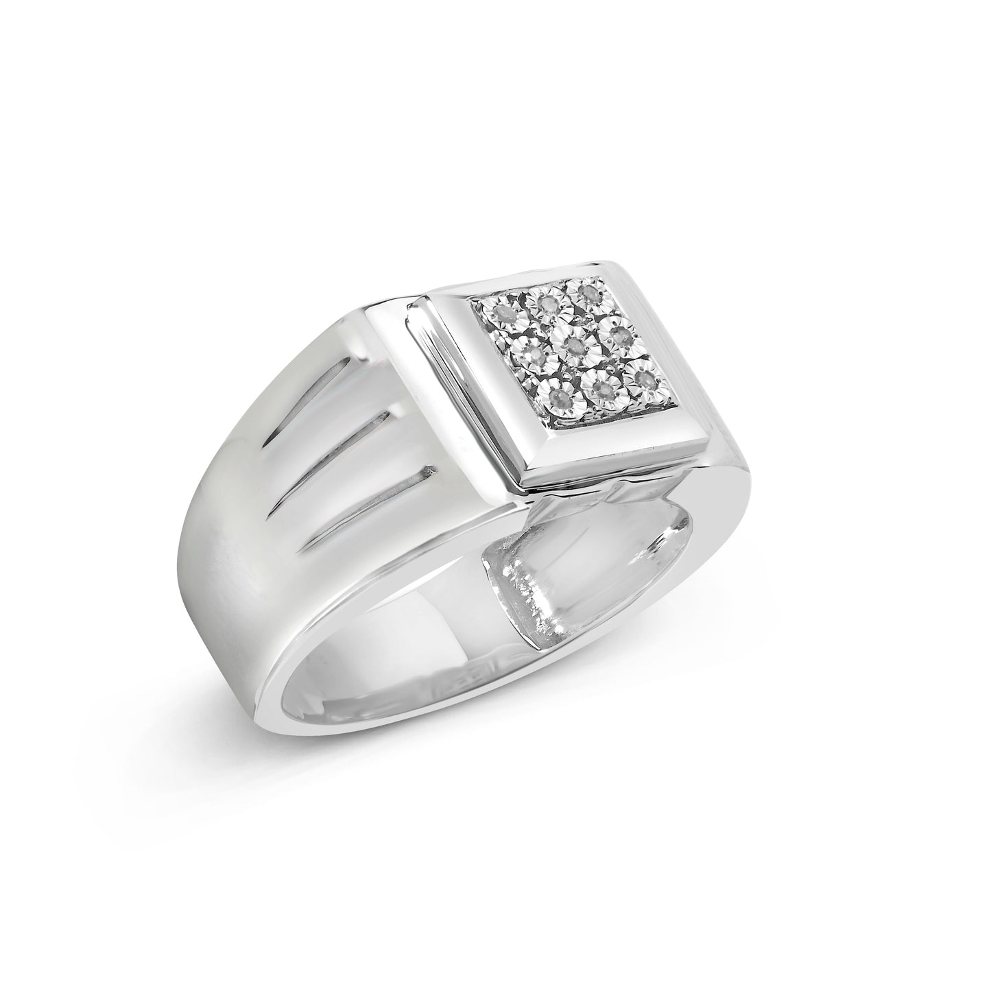 .925 Sterling Silver Diamond Accent Miracle-Set 9 Stone Ridged Band Gentlemen's Fashion Ring (I-J Color, I3 Clarity) - Size 10